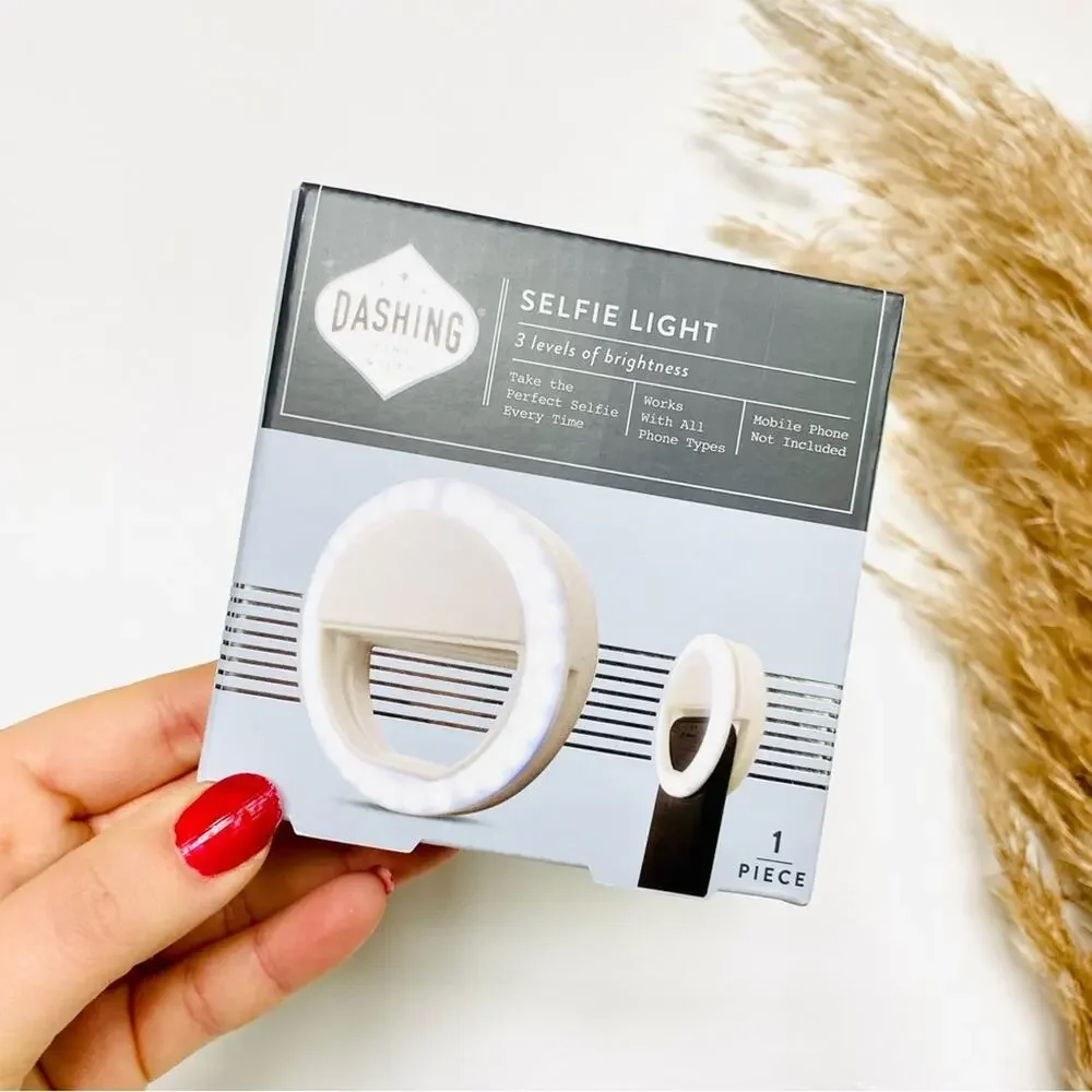 NEW IN BOX DASHING White Ring Light Selfie Clip On Cell Phone Accessory